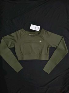 Olive Green Long Sleeve Crop Top