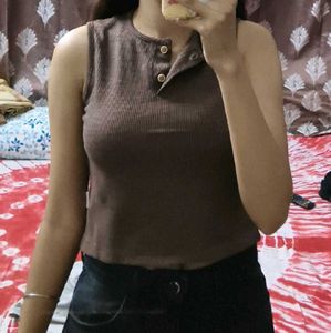 Ribbed Button-Up Sleeveless Top
