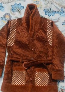 Brown Velvet Robe with Polka Dots