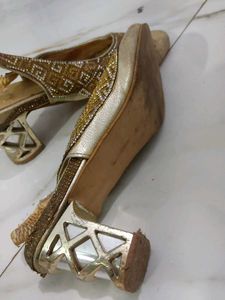 Elegant Gold Beaded Heels