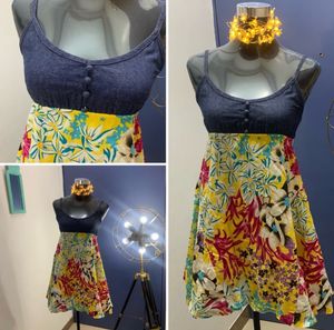 Denim Top Floral Print Dress