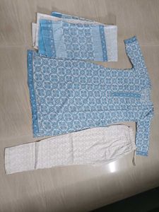 Blue Geometric Print Kurta Set with Pants
