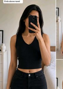 Classic Black Sleeveless V-Neck Top