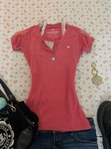 Abercrombie &amp; Fitch Pink Lace Trim Tee