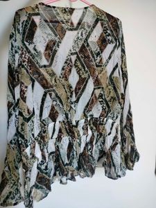 H&amp;M Sheer Snake Print V-Neck Blouse