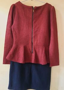 Maroon Peplum Dress with Navy Skirt