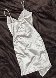 Light Silver Satin Ruched Slip Dress