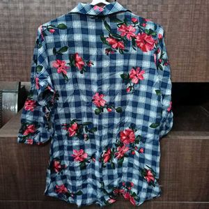 Blue Check Floral Top