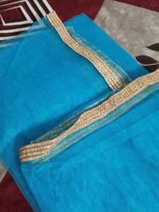 Teal Net Dupatta with Gold Detail