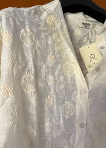 Embroidered White Button-Up Shirt