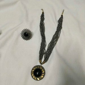 Boho Beaded Necklace and Ring Set