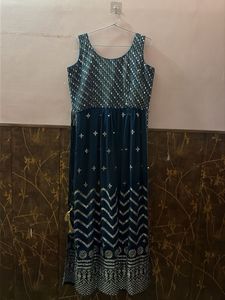 Stunning Teal Sequin Ethnic Gown