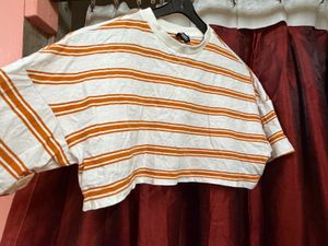 Orange Striped Cropped T-shirt