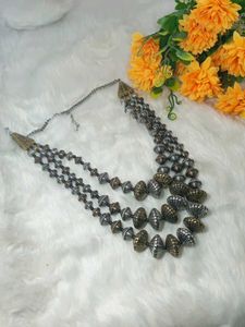 Antique oxidised jewellery unique neck set with lo
