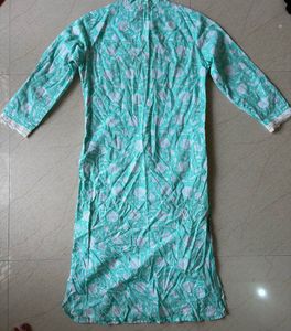 green floral cotton kurta