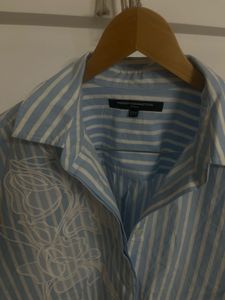FRENCH CONNECTION Blue Stripe Crop Shirt