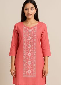 Coral Embroidered Kurti All  Size Available
