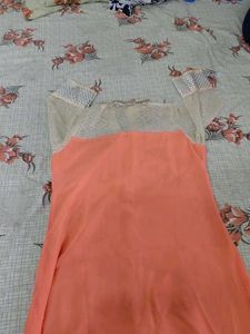 coral and baiege kurta set with under shirt