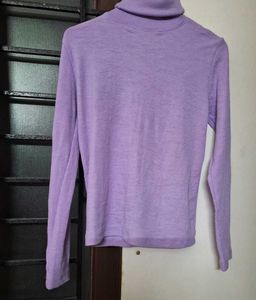 Lilac ribbed turtleneck full sleeves top