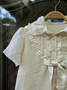 Cream Ruffled Bow Blouse