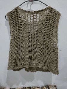 Crocheted Floral V-Neck Vest