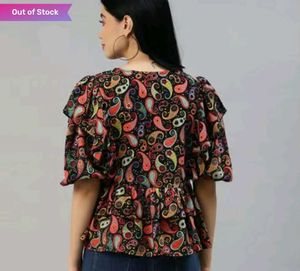 V-Neck Paisley Print Ruffle Sleeve Top