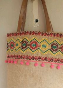 Embroidered Jute boho Bag