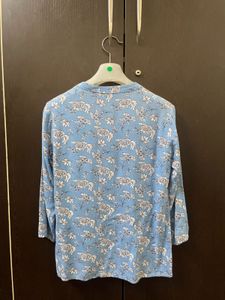 Blue Floral Print V-Neck Top