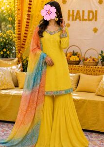 Vibrant Yellow Sharara Set with Dupatta