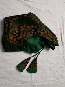 Elegant Green Blouse with Orange golden