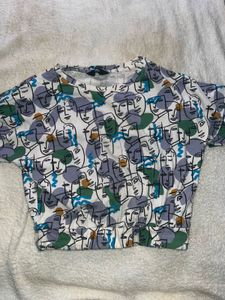 Unique Face Print Cropped Top