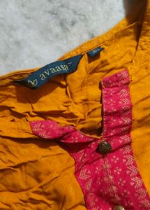 Mustard Yellow Kurta with Pink Accent