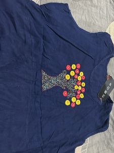 Women's Blue Kurta with Tree Embroidery