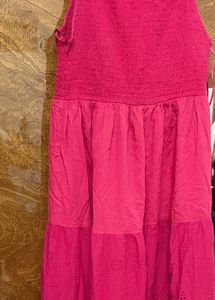 Pink Smocked Tiered Dress with Cut outs-size M