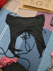 Black Lace-Up Crop Top