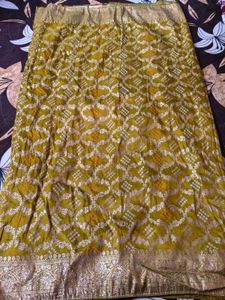 Elegant Mustard Bandhani Saree