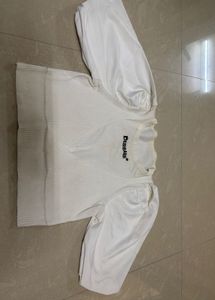 Durbale Off-White Mixed-Media Puff Sleeve Knit Top