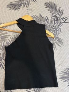 Black Mock Neck Cut-Out Sleeveless Top