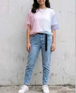 Pastel Ombre Mesh Sleeve Top
