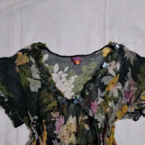 Y2k Vintage Forest Fairy Floral Print Sheer Top