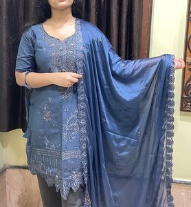 Grey Kurti With Dupatta