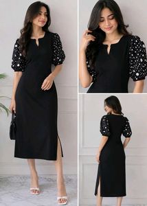 Chic Black Polka Dot Puff Sleeve Dress