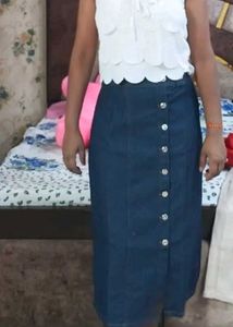 Classic Denim Button-Front Midi Skirt