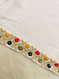 White Embroidered Kurta with Mirror Work