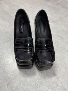 🖤 Black Patent Platform Block Heels 6-Inches