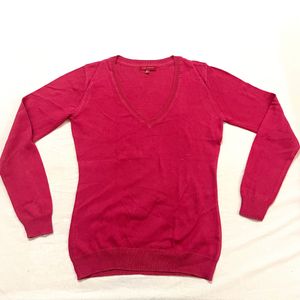 Rosy Pink V Neck Cotton Sweater By Fame Forever
