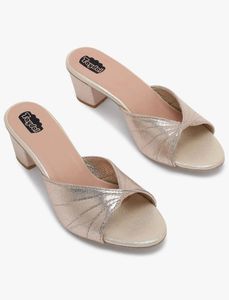 Gold Block Heel Mules