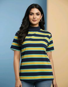 Striped Mock Neck T-Shirt