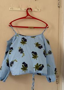 Blue Striped Cold Shoulder Top