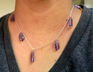 Pure Amethyst silver Drop Necklace